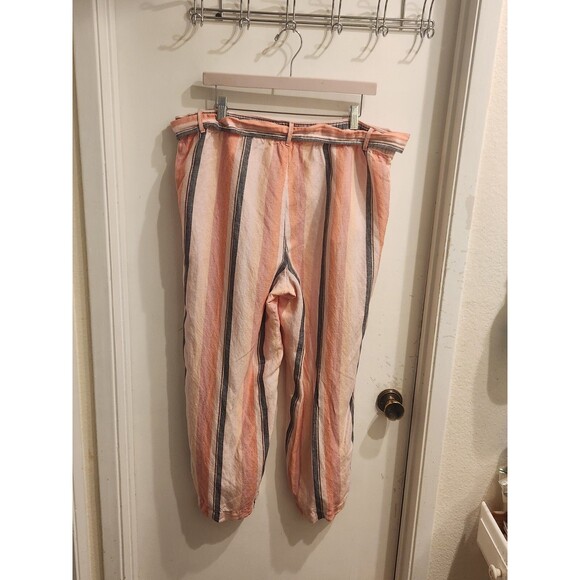 Loft SizeMedium Linen Blend Striped Tie Waist Wide Leg Pocket Pants Coastel - Picture 3 of 11